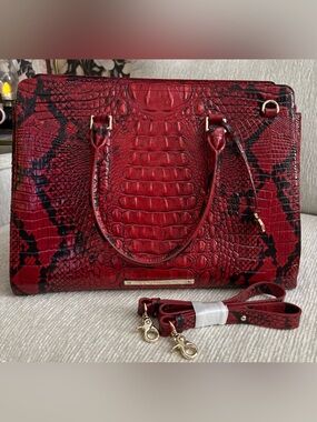 Brahmin Finley Carryall Satchel Lipstick Ombre Melbourne Red Black Croc